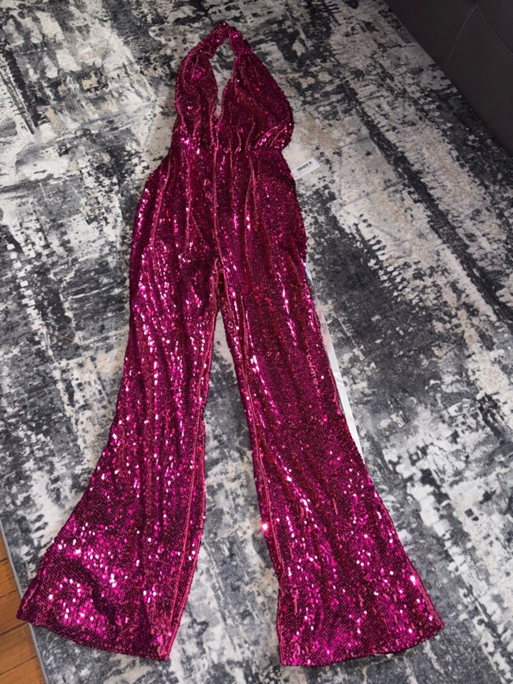 New pink nasty gal halter neck flared sequin jumpsuit 10 - Picture 3 of 6